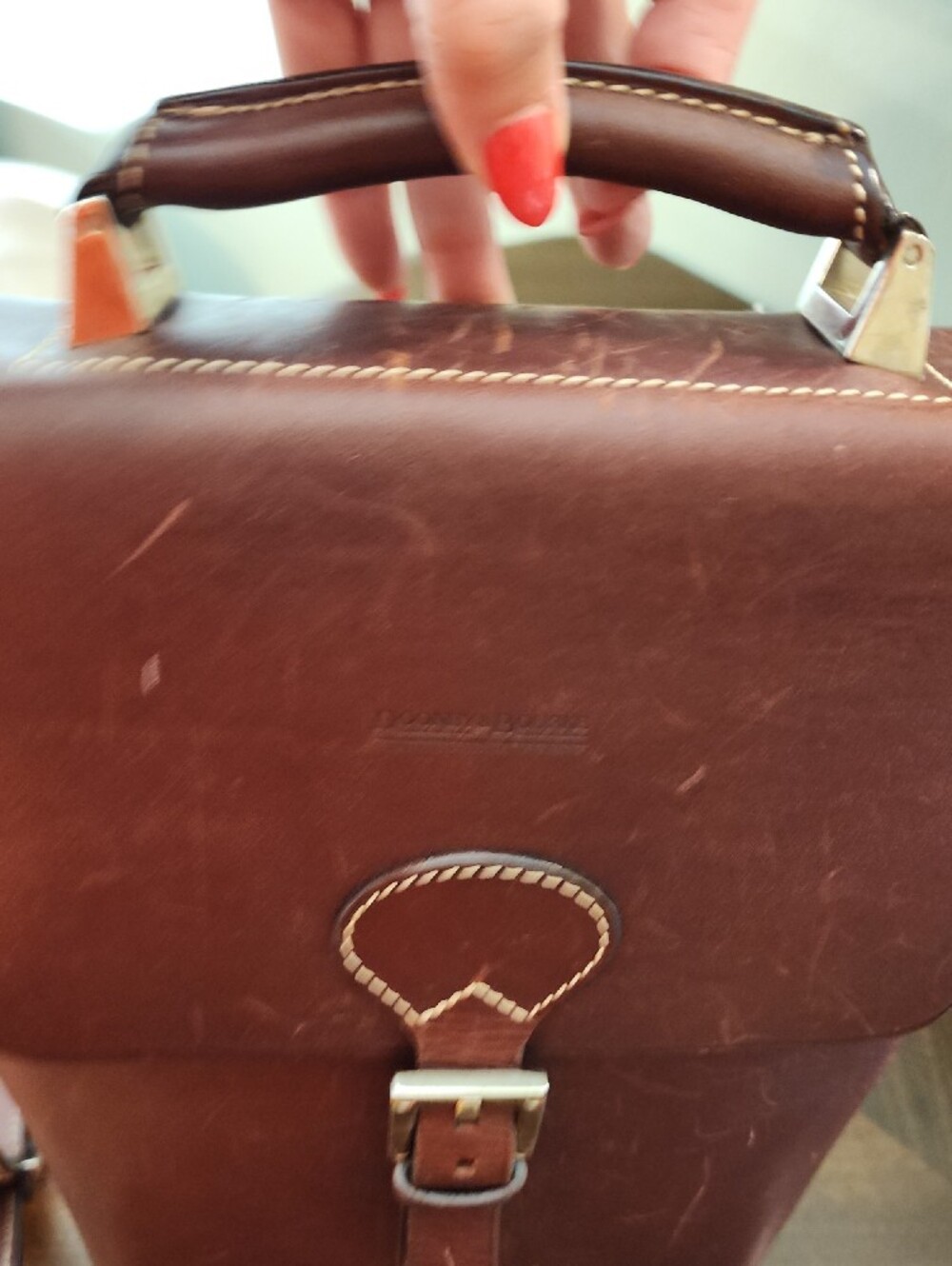 Dooney & Bourke Brown Leather Messenger Satchel with Buckle - Picture 10 of 16